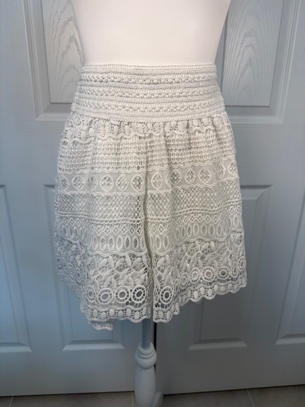 Kathy Boho Women's White Crochet shorts Smocked Waist